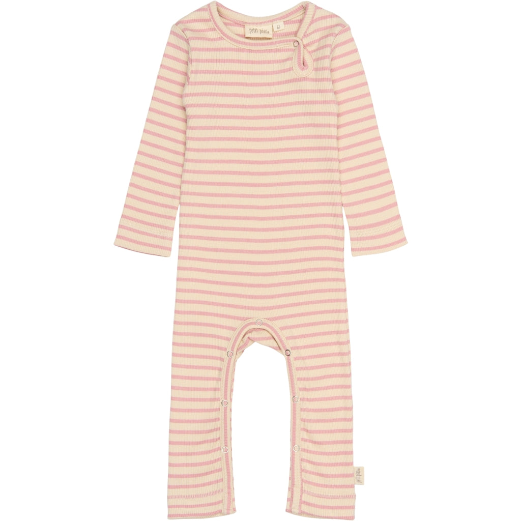 PETIT PIAO Jumpsuit L/S Modal Striped Heldragter Bright Rose/Dark Off White