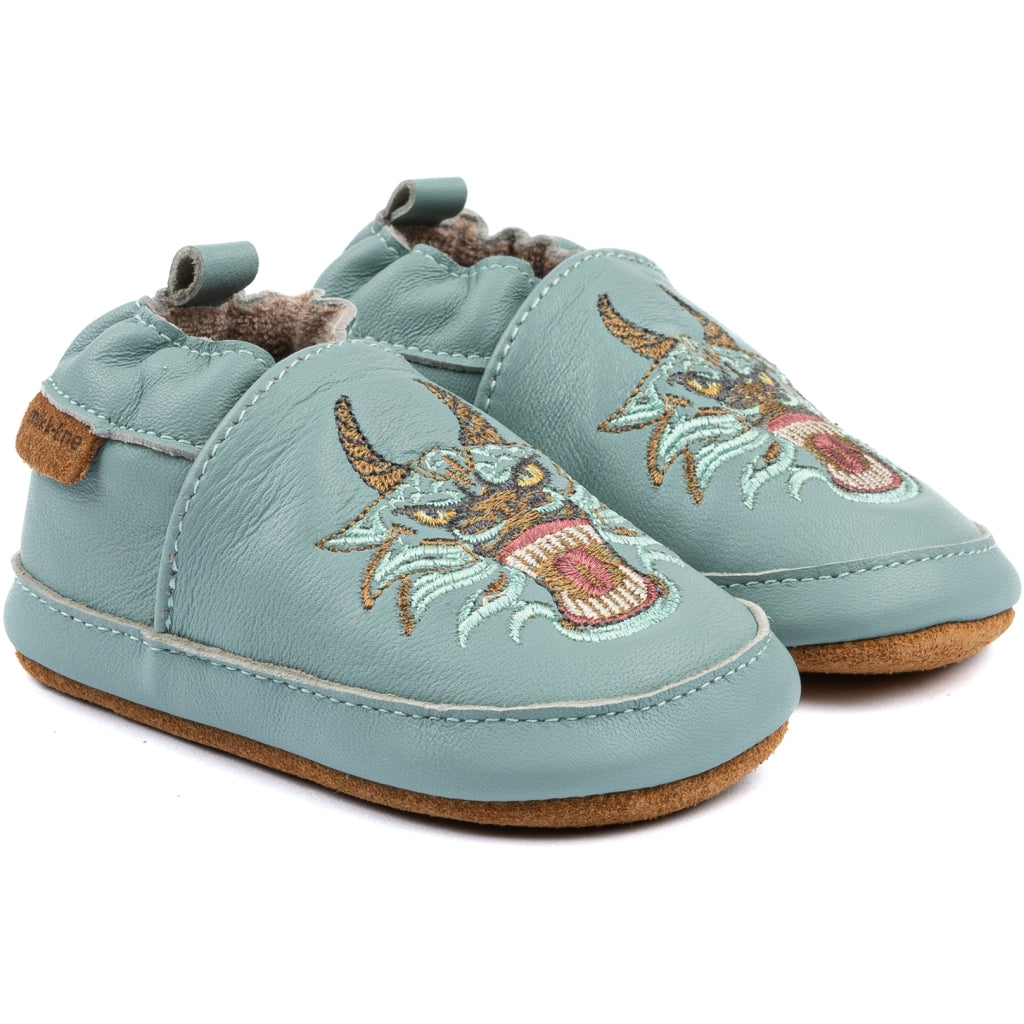 Mikk-Line Læder Hjemmesko (3D details) Leather Slippers Green bay