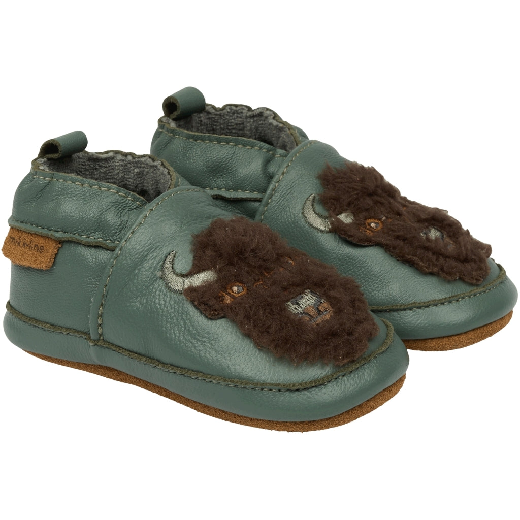 Mikk-Line Læder Hjemmesko (3D details) Slippers Balsam Green