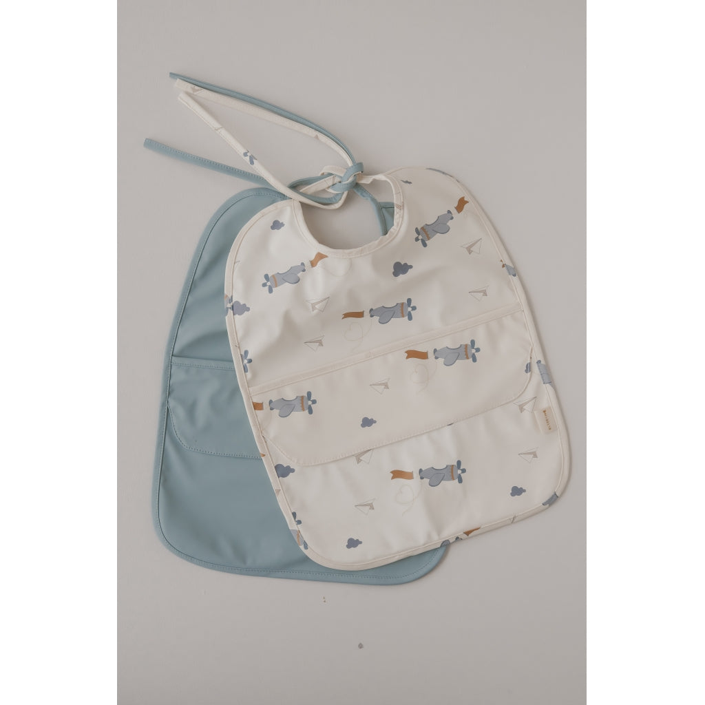 Fabelab Long Bib 2-pack - Little Flyers AOP Slate Hagesmække og savlesmække Slate
