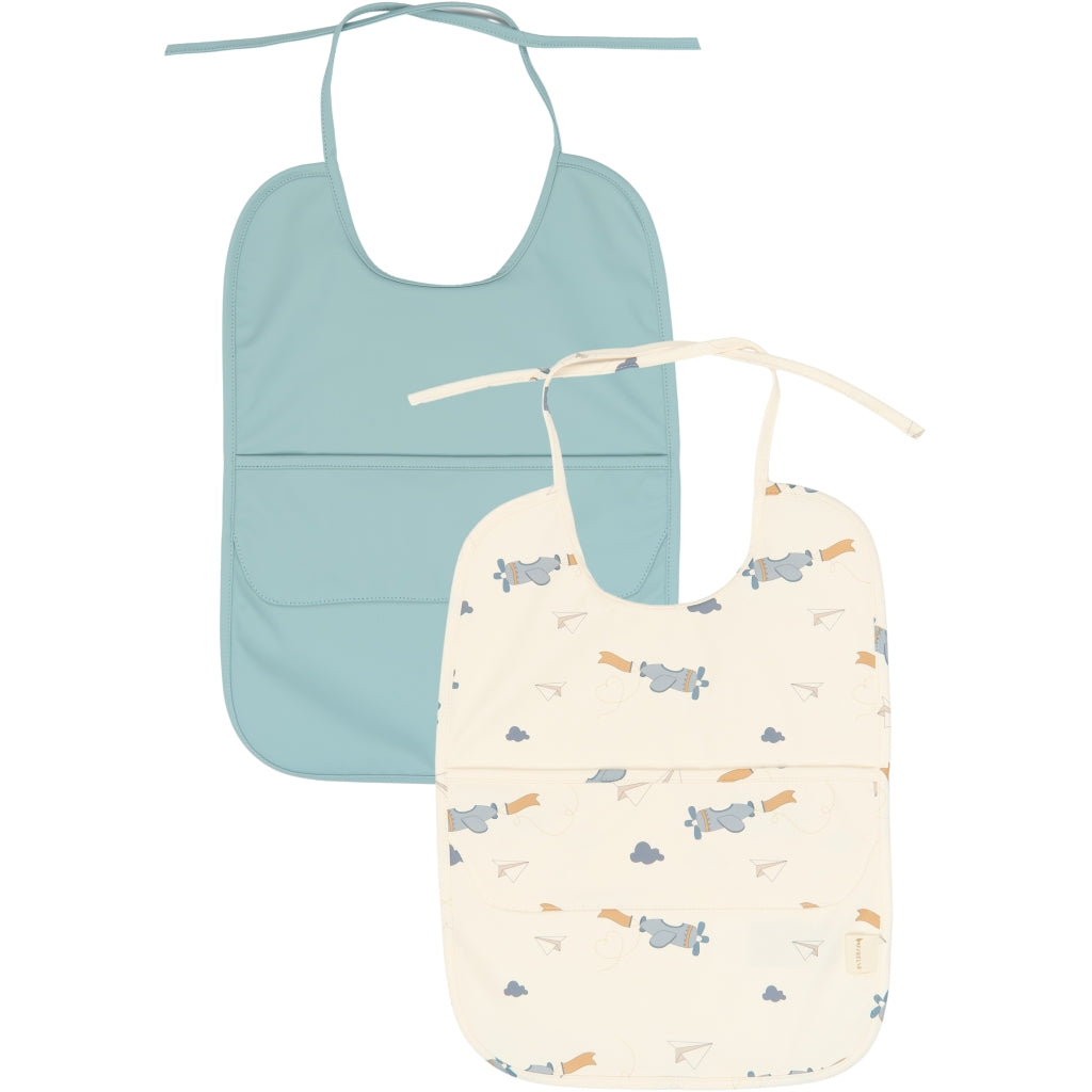 Fabelab Long Bib 2-pack - Little Flyers AOP Slate Hagesmække og savlesmække Slate