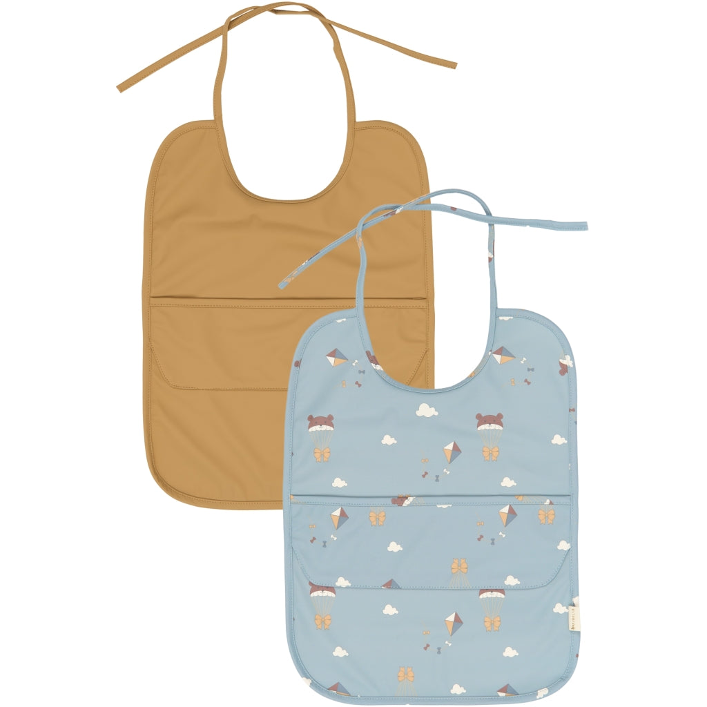 Fabelab Long Bib 2-pack - Little Flyers AOP Slate Hagesmække og savlesmække Wood Thrush