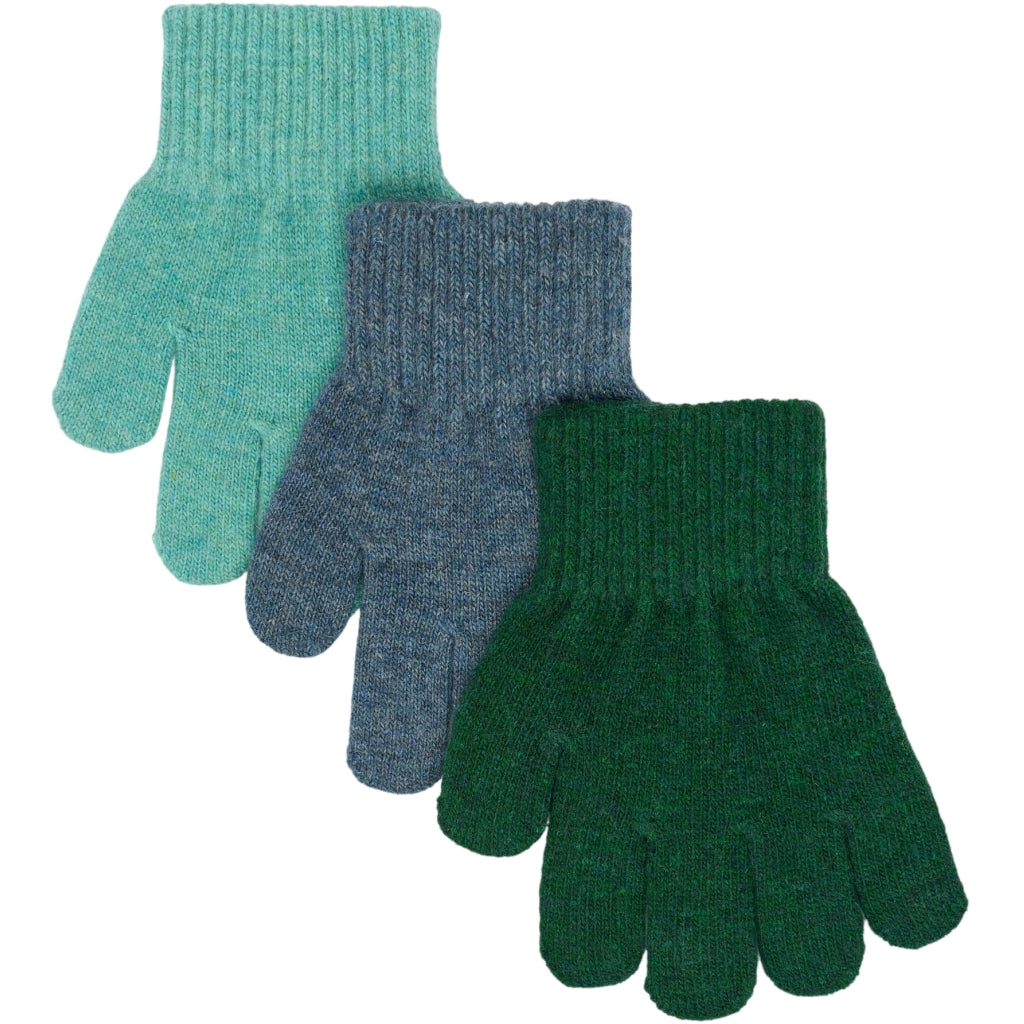 Mikk-Line MAGIC Strik Handsker 3-Pak Accessories Darkest Sprouse-Faded Denim-Balsam Green