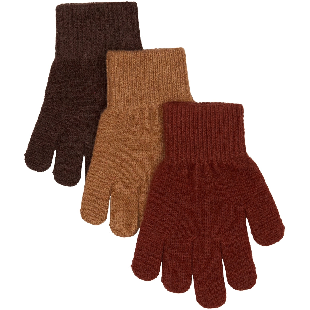 Mikk-Line MAGIC Strik Handsker 3-Pak Accessories French Roast-Chipmunk-Apple Butter