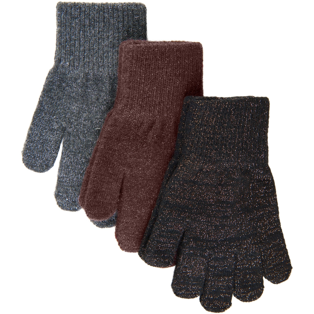 Mikk-Line MAGIC Strik Handsker Glitter 3-Pak Accessories Dark Mink-Black-Antrazite