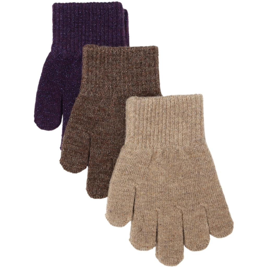 Mikk-Line MAGIC Strik Handsker Glitter 3-Pak Accessories Nightshade-Chocolate Chip-Doeskin
