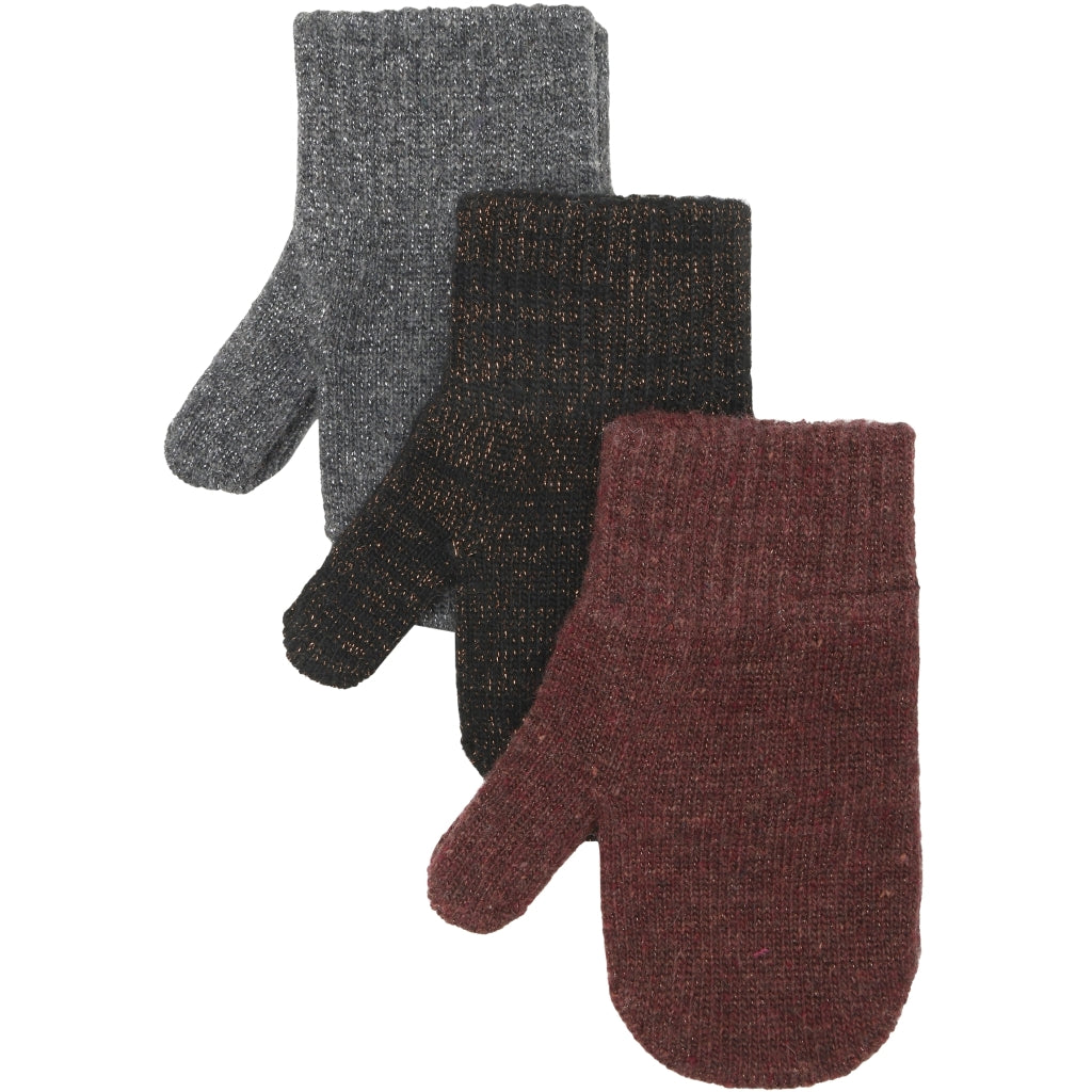 Mikk-Line MAGIC Strik Vanter Glitter 3-Pak Accessories Dark Mink-Black-Antrazite