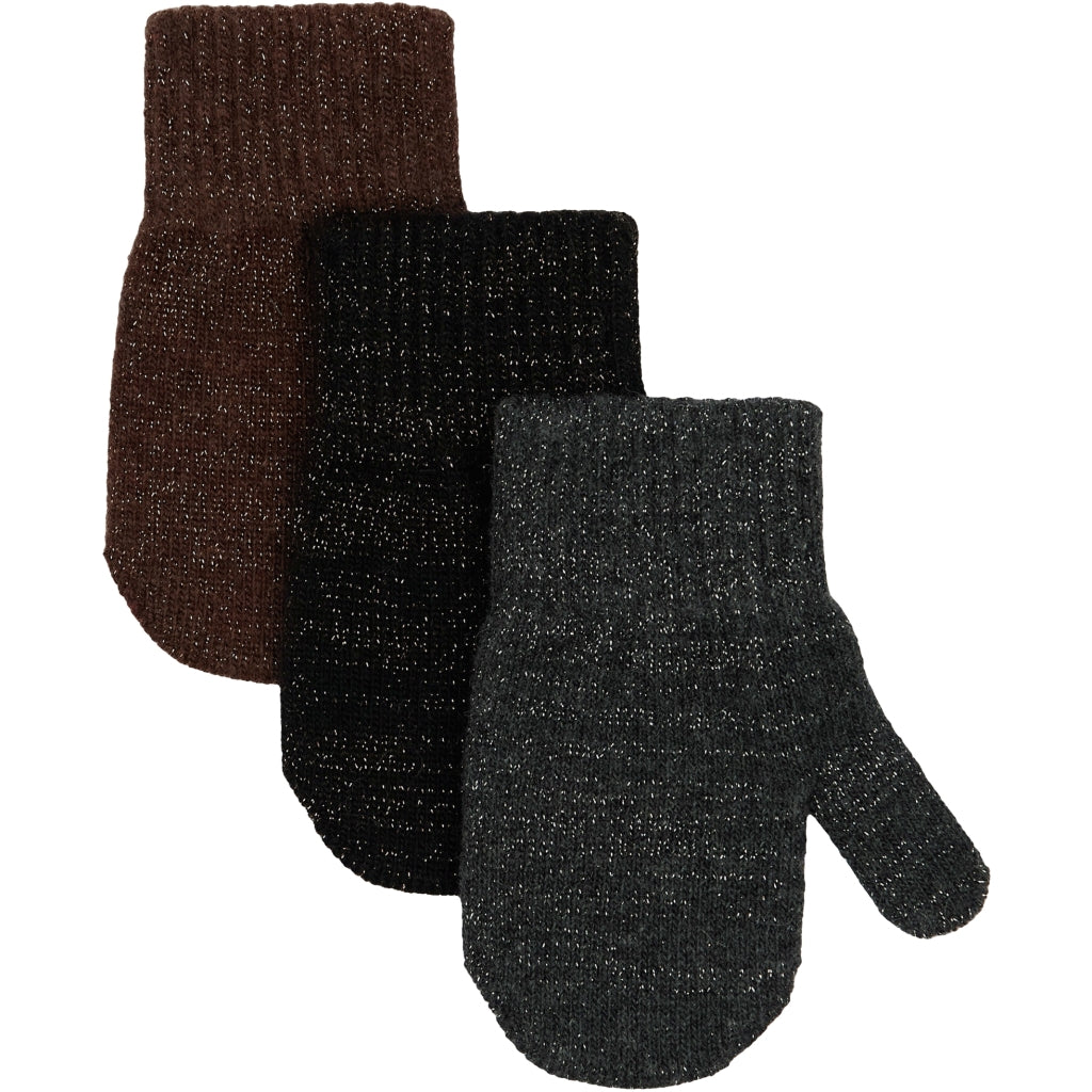 Mikk-Line MAGIC Strik Vanter Glitter 3-Pak Accessories French Roast-Black-Antrazite