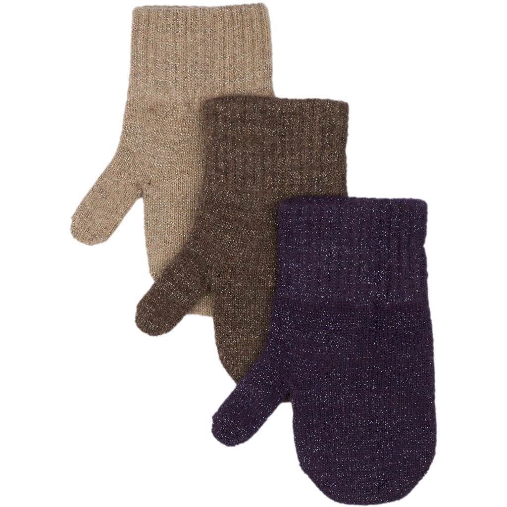 Mikk-Line MAGIC Strik Vanter Glitter 3-Pak Accessories Nightshade-Chocolate Chip-Doeskin