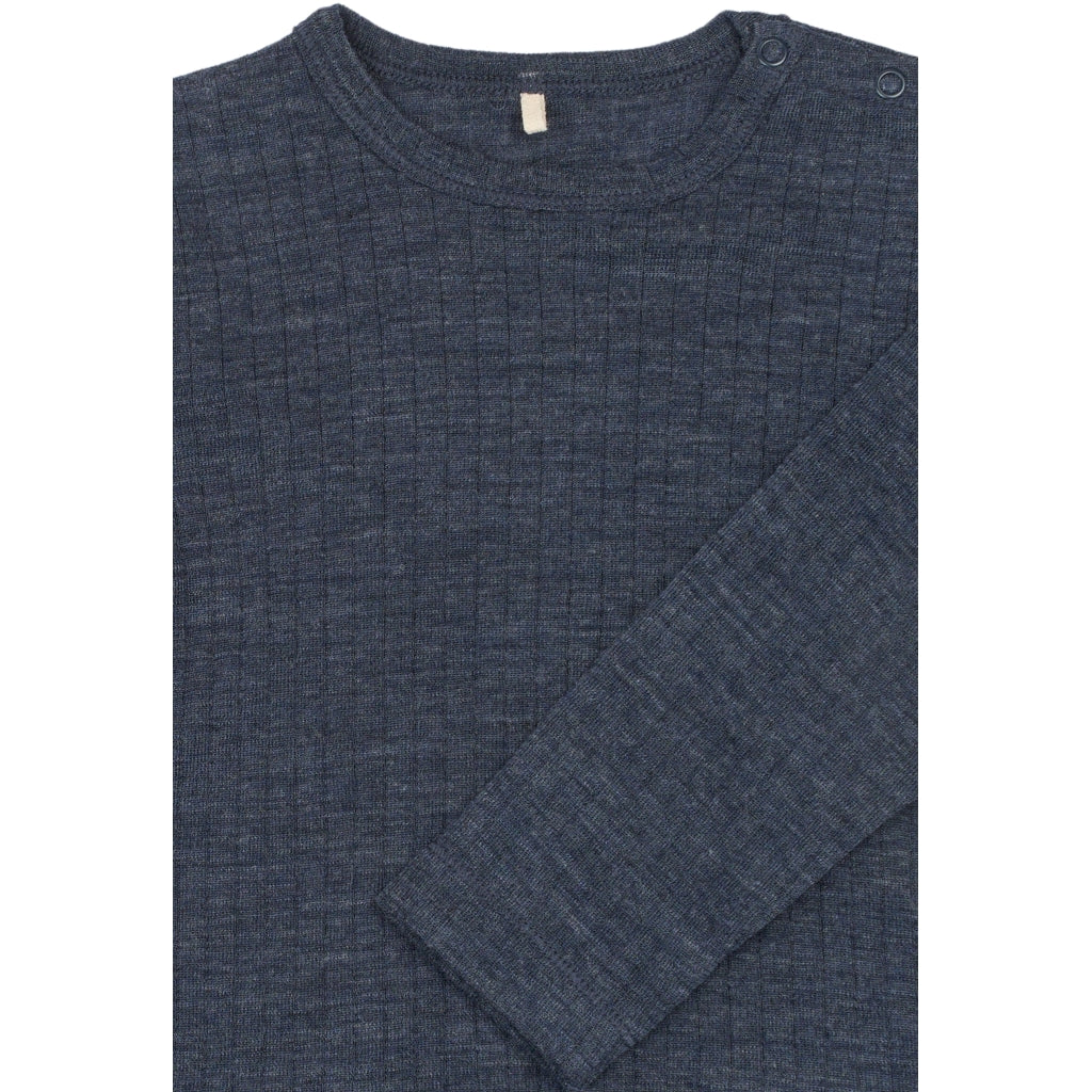 Mikk-Line Merino Wool LS Top Uld Melange Blue Nights