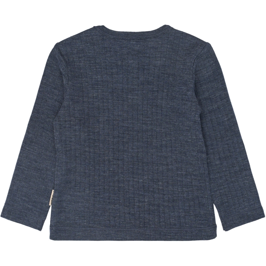 Mikk-Line Merino Wool LS Top Uld Melange Blue Nights