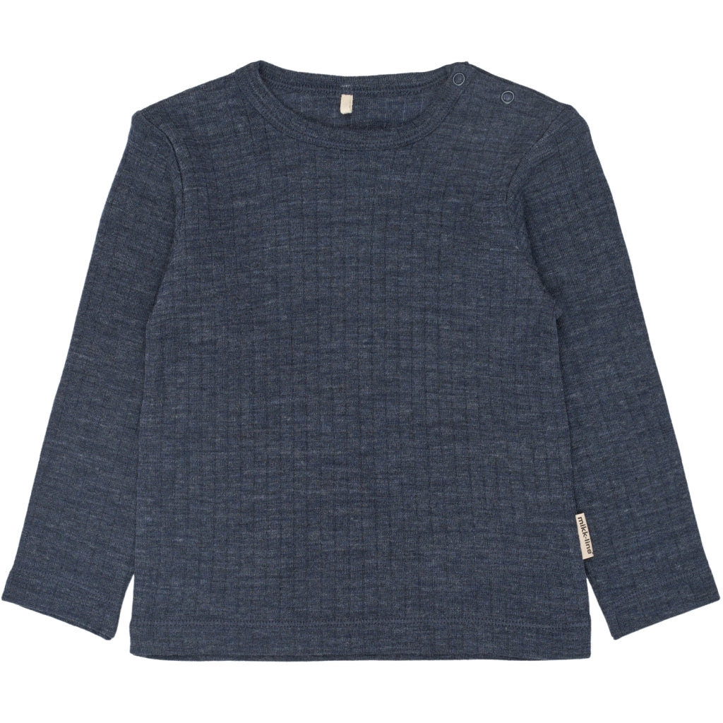 Mikk-Line Merino Wool LS Top Uld Melange Blue Nights