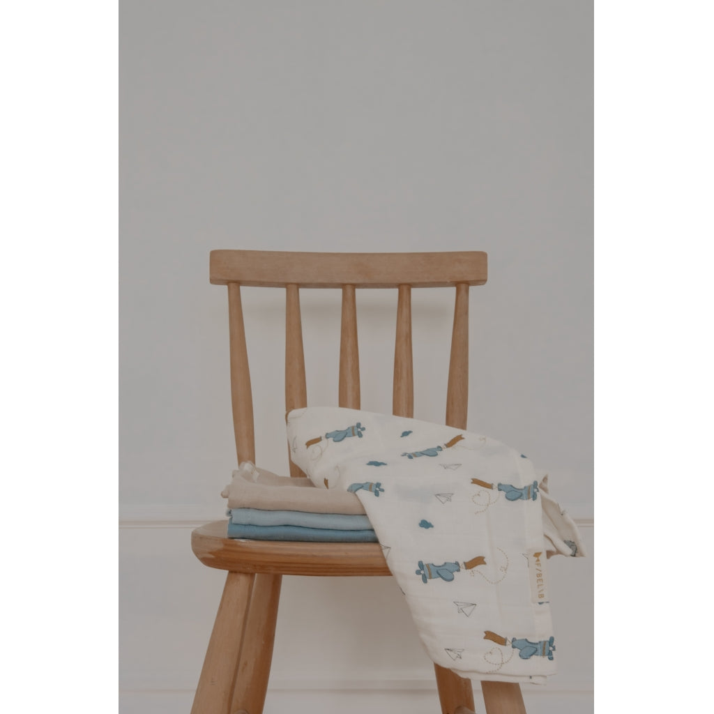 Fabelab Muslin Cloth 4-pack - Air Plane Blue Swaddles & Muslin Cloths Goblin Blue