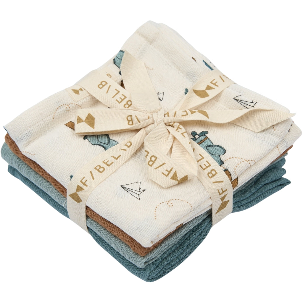 Fabelab Muslin Cloth 4-pack - Air Plane Blue Swaddles & Muslin Cloths Goblin Blue