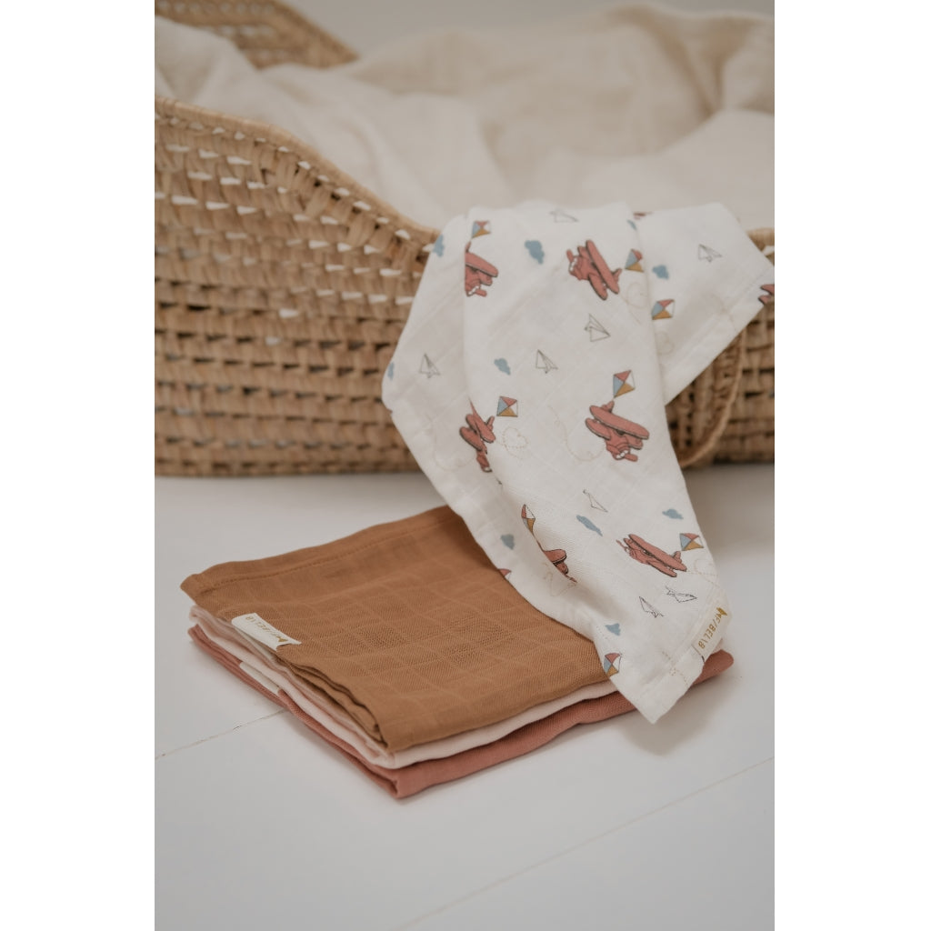 Fabelab Muslin Cloth 4-pack - Air Plane Rose Swaddles & Muslin Cloths Ash Rose