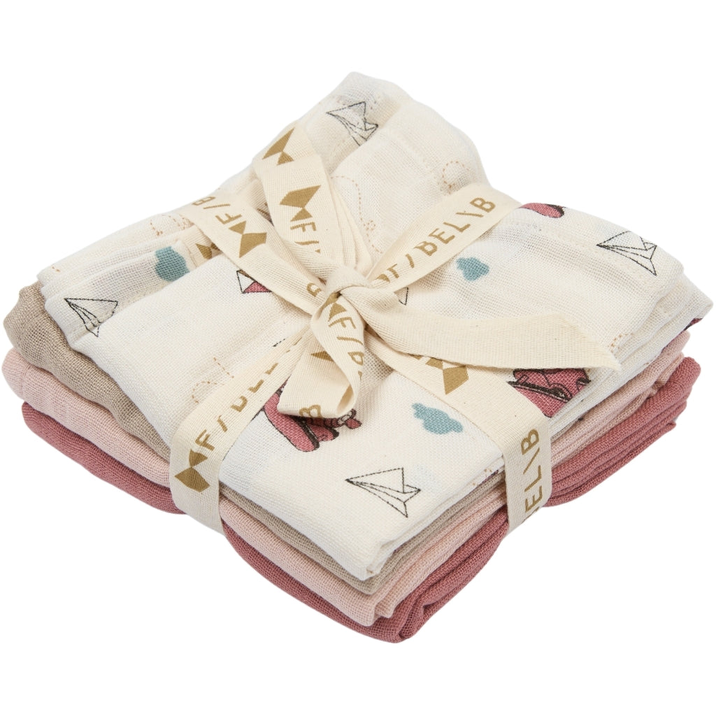 Fabelab Muslin Cloth 4-pack - Air Plane Rose Swaddles & Muslin Cloths Ash Rose