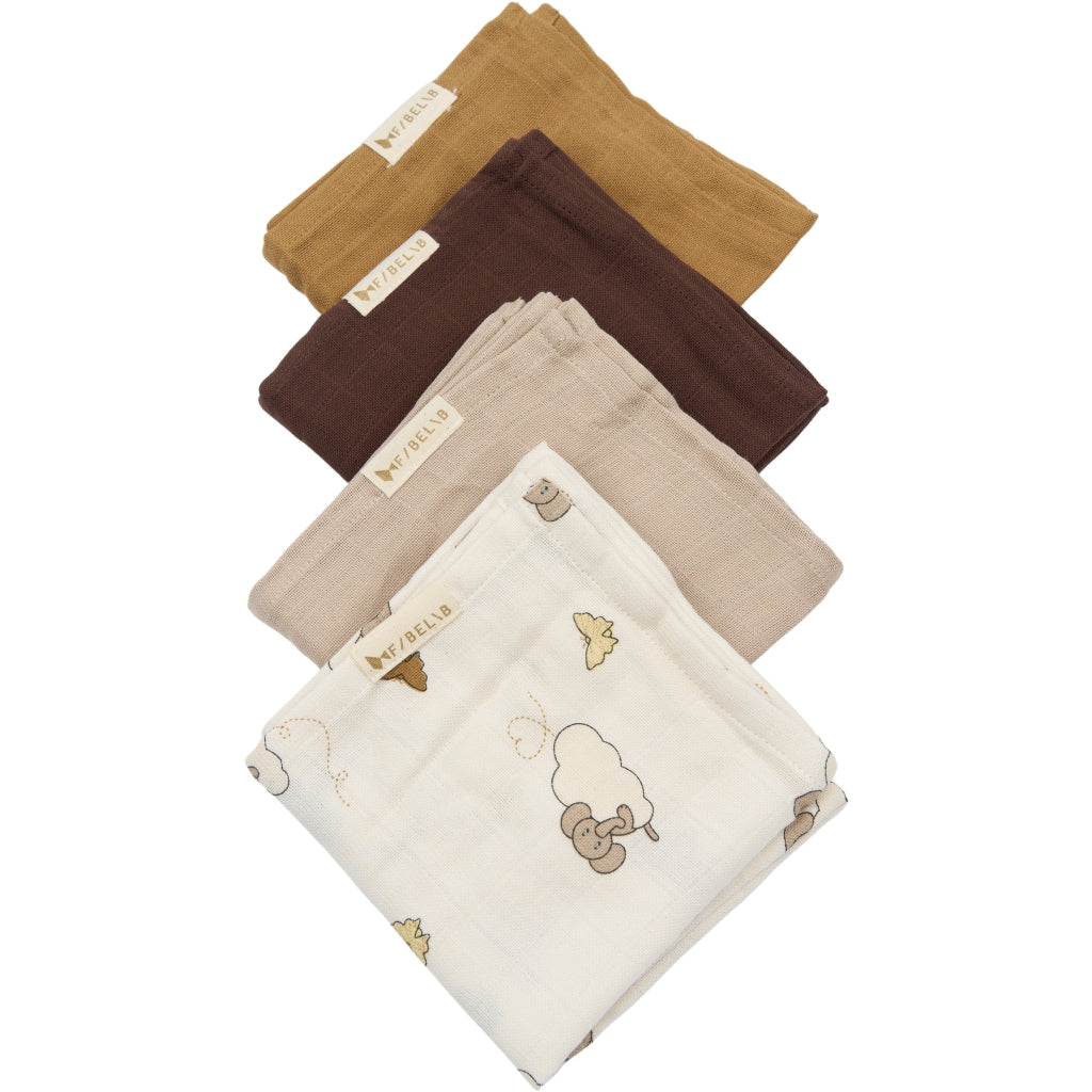 Fabelab Muslin Cloth 4-pack - Elephant On The Air Swaddles & Muslin Cloths Oxford Tan