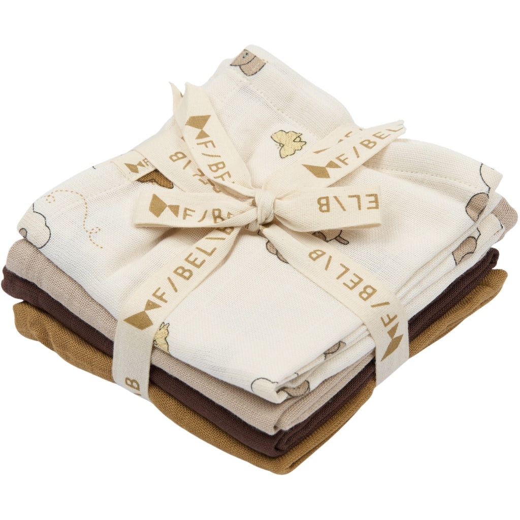 Fabelab Muslin Cloth 4-pack - Elephant On The Air Swaddles & Muslin Cloths Oxford Tan