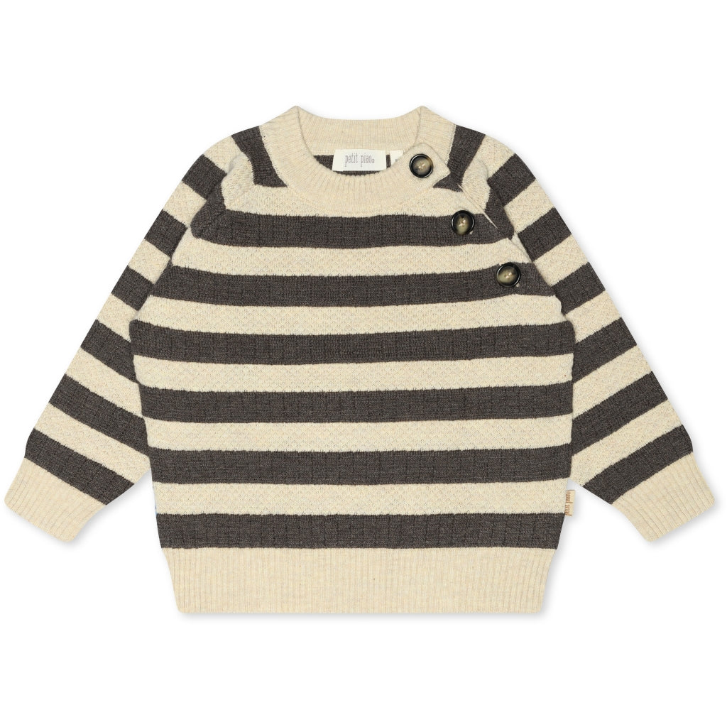 PETIT PIAO O-Neck Knit Light Sweater Cardigan Dark oak/off white