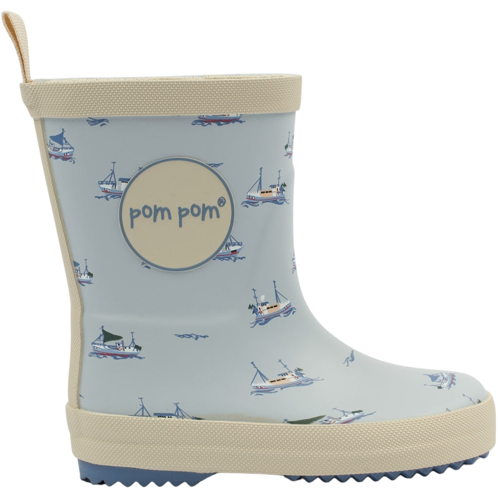 POM POM PMBliss Gumboots AOP Rubber Boots Pearl Blue Boat AOP