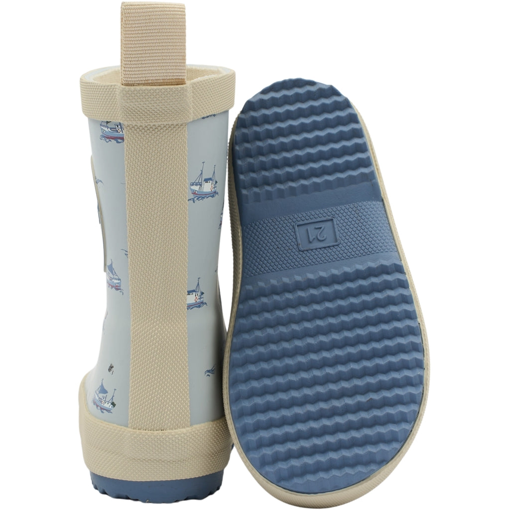 POM POM PMBliss Gumboots AOP Rubber Boots Pearl Blue Boat AOP