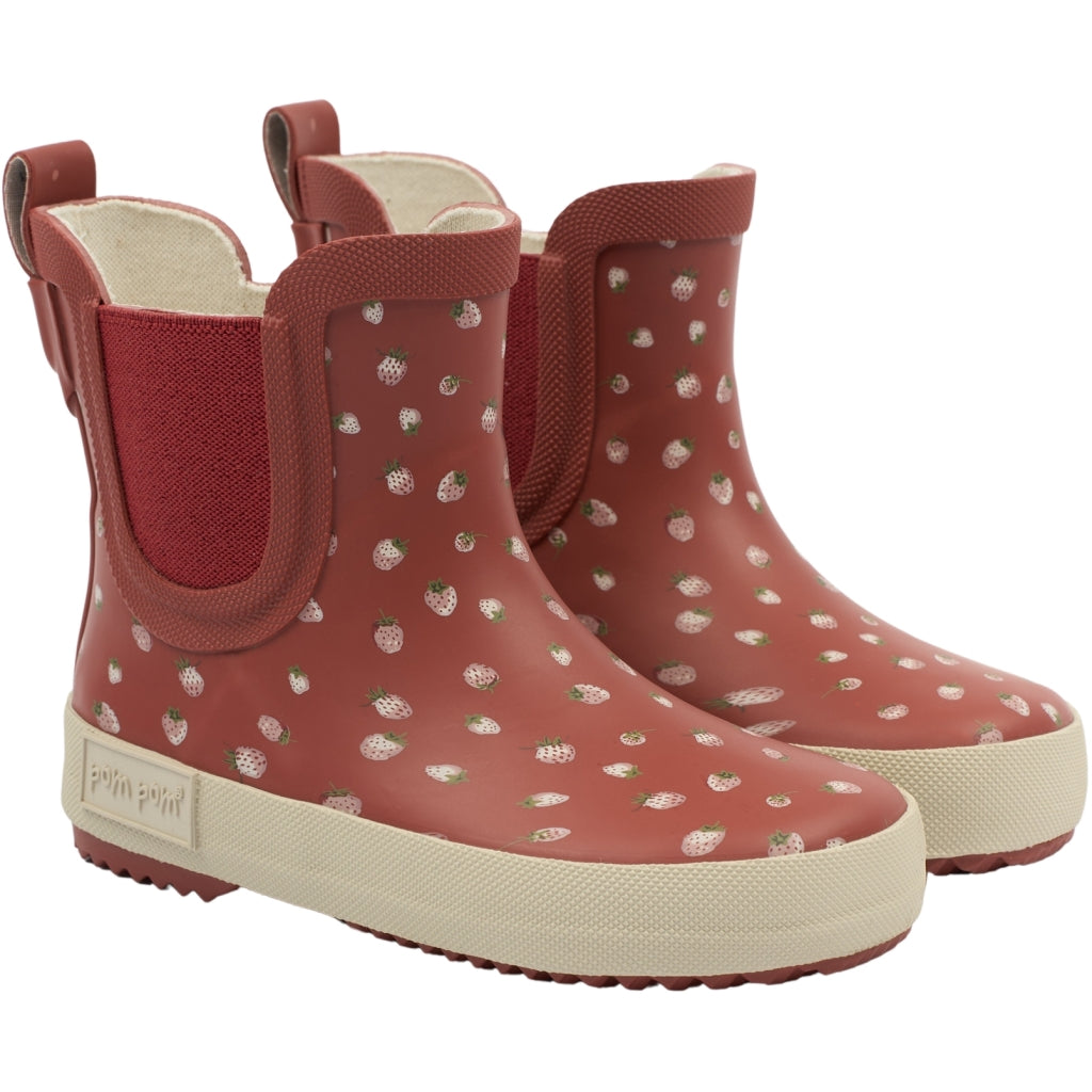 POM POM PMLook Gumboots Ankle Rubber Boots Strawberry Dot