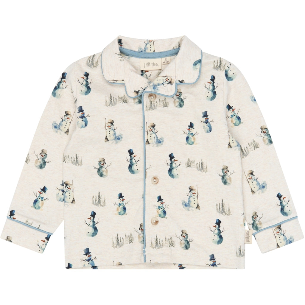 PETIT PIAO PPBlizz Boys Pyjamas Set Langærmet bluse Eggnog Melange Snowman AOP