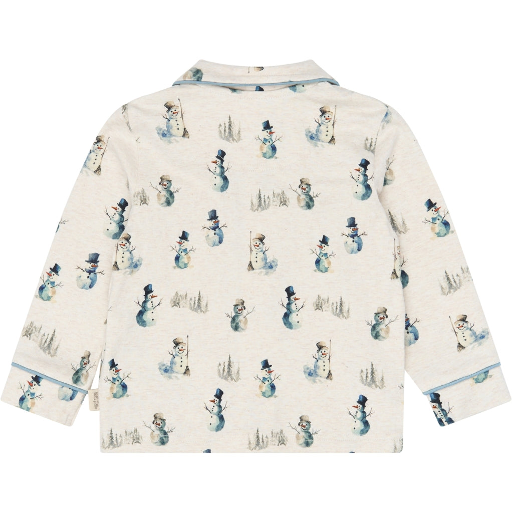 PETIT PIAO PPBlizz Boys Pyjamas Set Langærmet bluse Eggnog Melange Snowman AOP