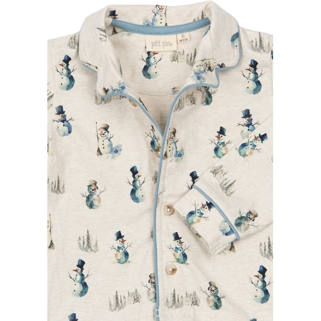 PETIT PIAO PPBlizz Boys Pyjamas Set Langærmet bluse Eggnog Melange Snowman AOP
