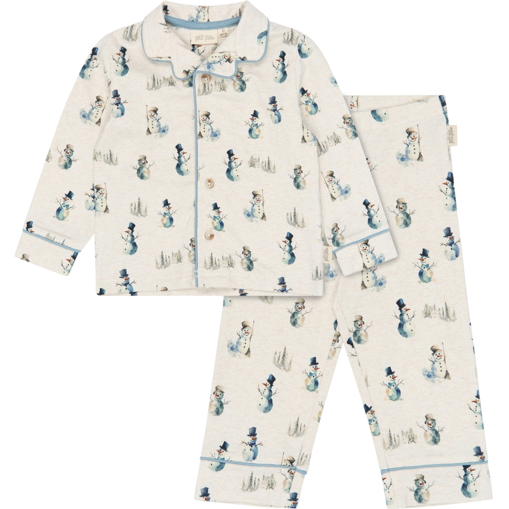 PETIT PIAO PPBlizz Boys Pyjamas Set Langærmet bluse Eggnog Melange Snowman AOP