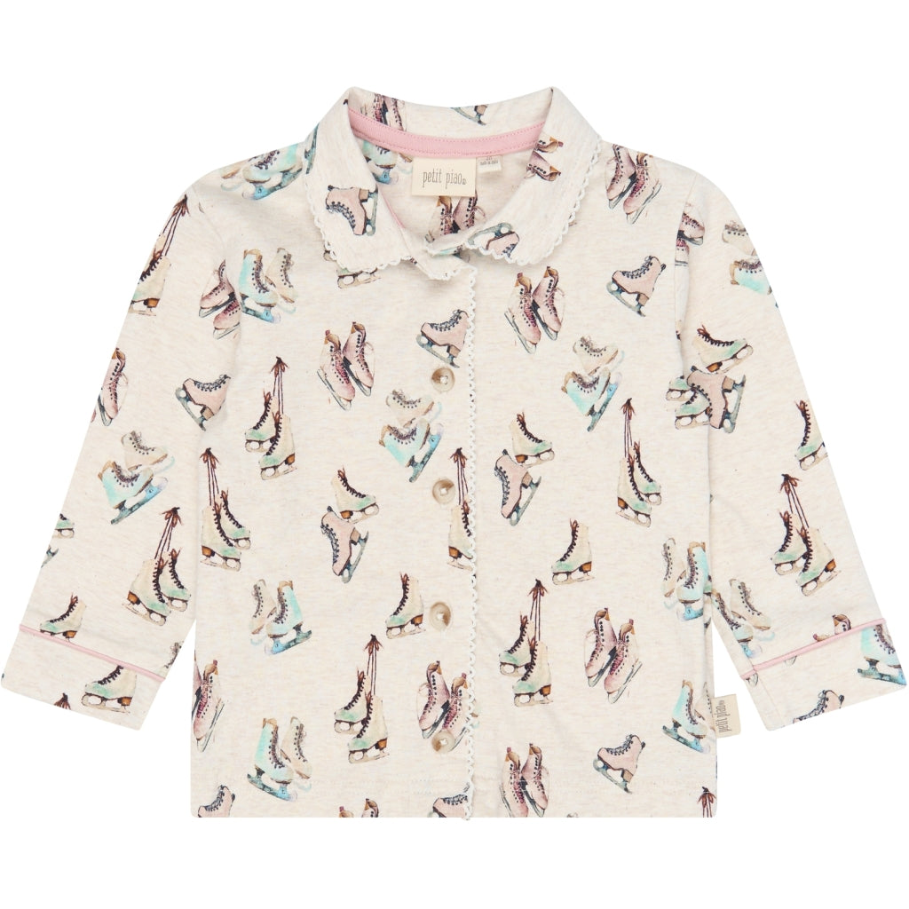 PETIT PIAO PPBlizz Girls Pyjamas Set Langærmet bluse Eggnog Melange Ice Skate AOP