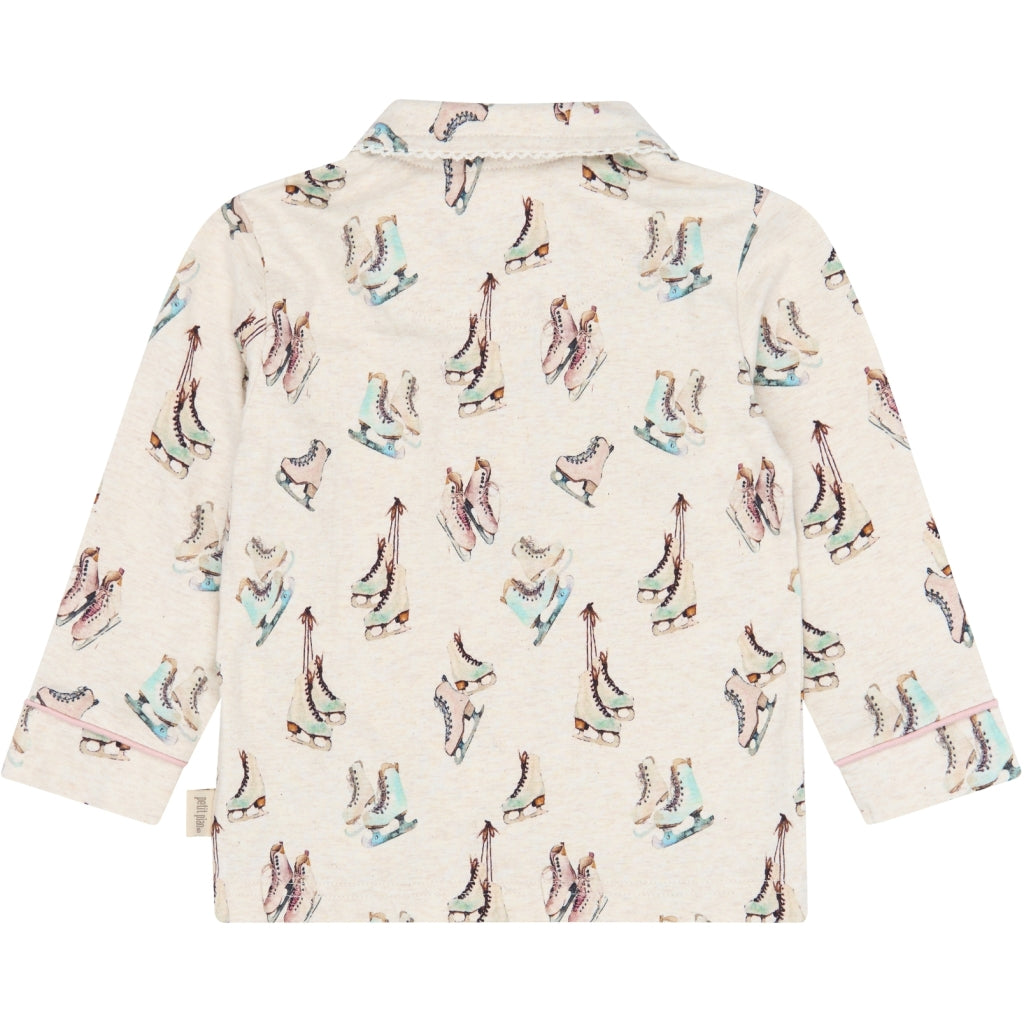 PETIT PIAO PPBlizz Girls Pyjamas Set Langærmet bluse Eggnog Melange Ice Skate AOP