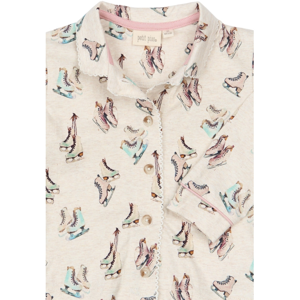 PETIT PIAO PPBlizz Girls Pyjamas Set Langærmet bluse Eggnog Melange Ice Skate AOP