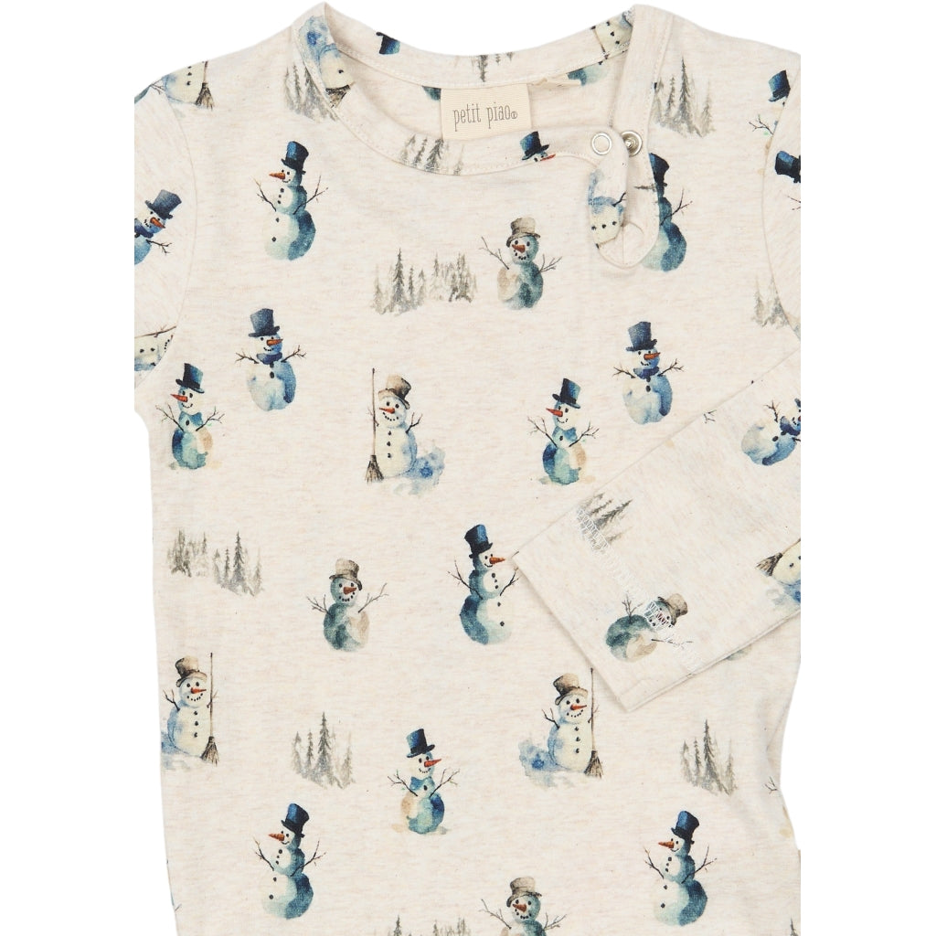 PETIT PIAO PPBlizz L_S Body Bodystockings Eggnog Melange Snowman AOP
