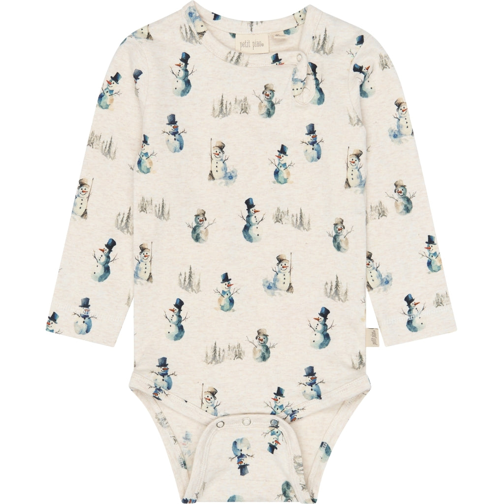 PETIT PIAO PPBlizz L_S Body Bodystockings Eggnog Melange Snowman AOP
