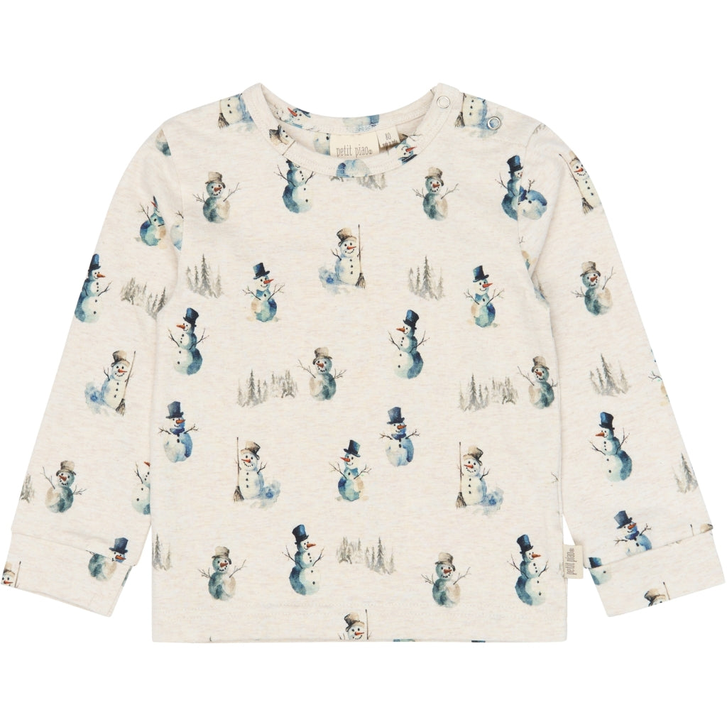 PETIT PIAO PPBlizz Night Set Langærmet bluse Eggnog Melange Snowman AOP