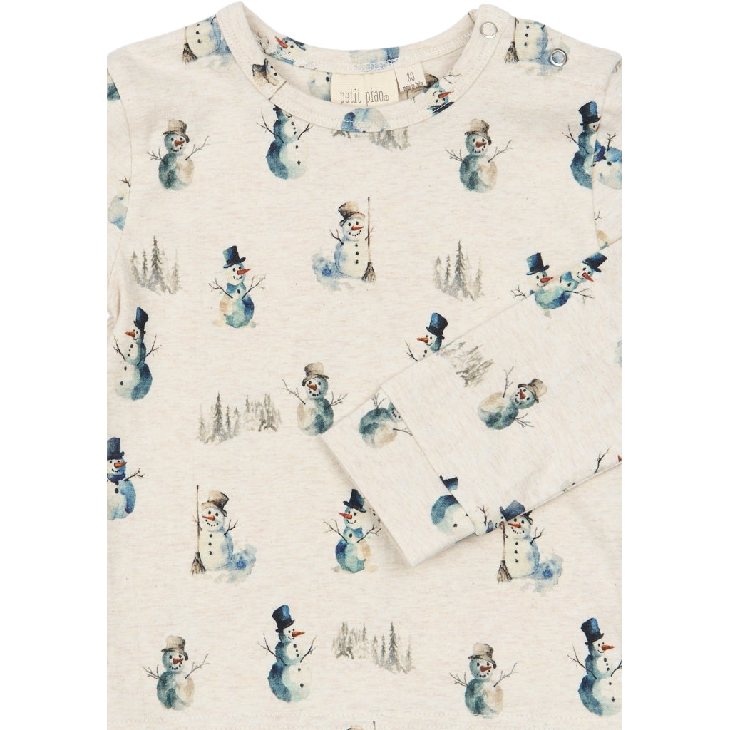 PETIT PIAO PPBlizz Night Set Langærmet bluse Eggnog Melange Snowman AOP