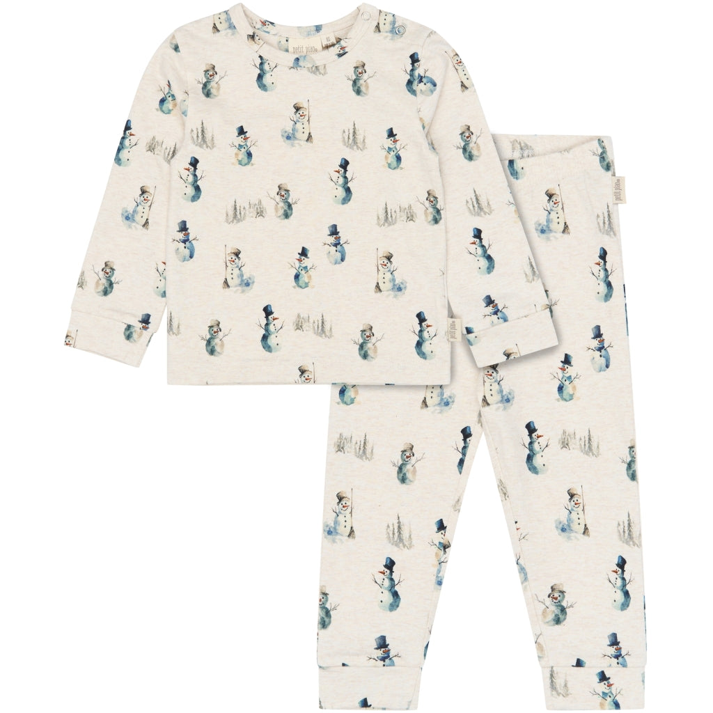 PETIT PIAO PPBlizz Night Set Langærmet bluse Eggnog Melange Snowman AOP