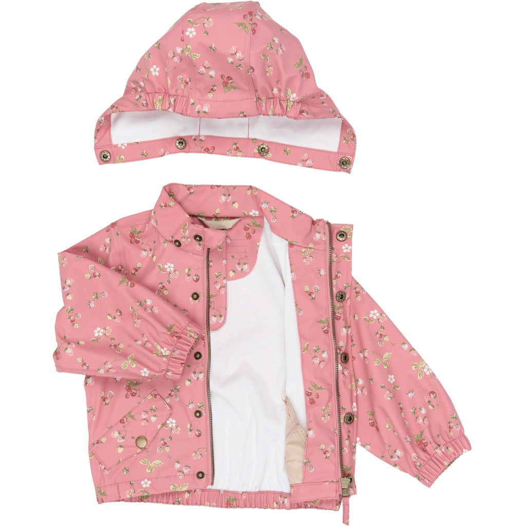 PETIT PIAO PPDai Rainwear Set W. Susp. Regntøj Dusty Rose Strawberry AOP