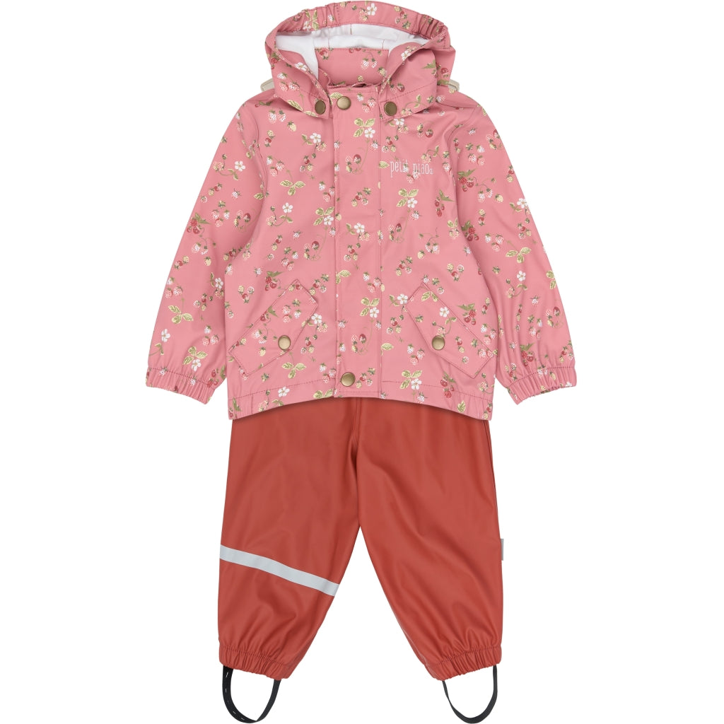 PETIT PIAO PPDai Rainwear Set W. Susp. Regntøj Dusty Rose Strawberry AOP