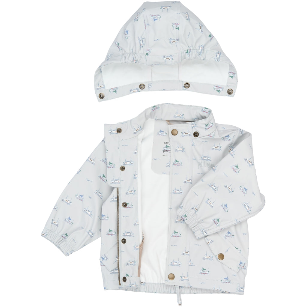 PETIT PIAO PPDai Rainwear Set W. Susp. Regntøj Pearl Blue Boat AOP