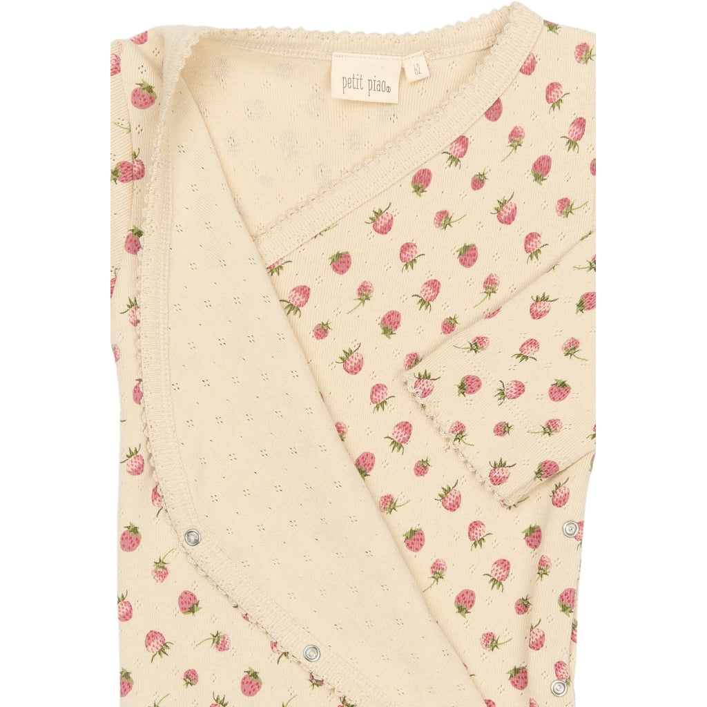 PETIT PIAO PPDea L_S Body Fold NB Bodystockings Fog Strawberry AOP
