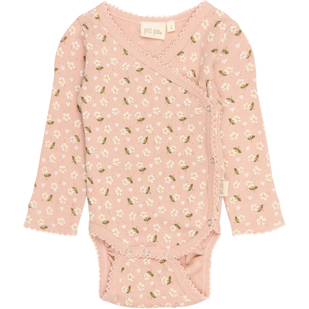 PETIT PIAO PPDea L_S Body Fold NB Bodystockings Misty Rose Flower AOP