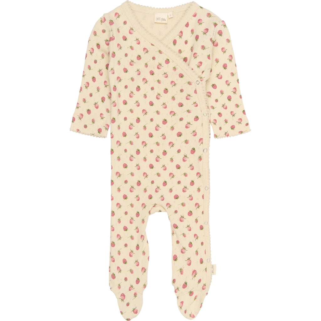PETIT PIAO PPDea L_S Jumpsuit Fold Feet NB Heldragter Fog Strawberry AOP