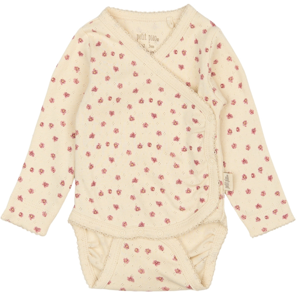 PETIT PIAO PPDia Body L/S fold pointel NB Bodystockings Autumn Anemone AOP