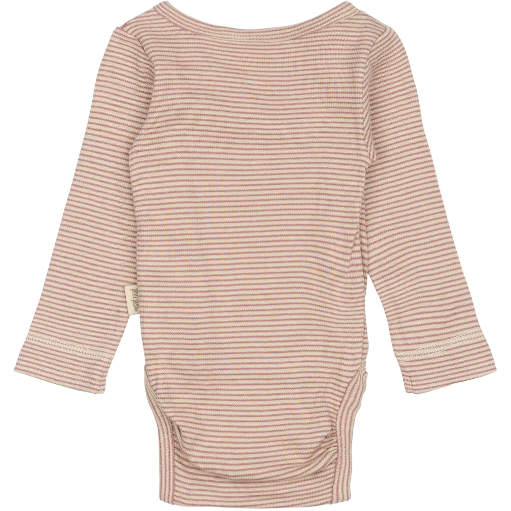 PETIT PIAO PPDian Body L/S fold over stripe NB NOOS Bodystockings Nostalgic Rose/Dark Off White