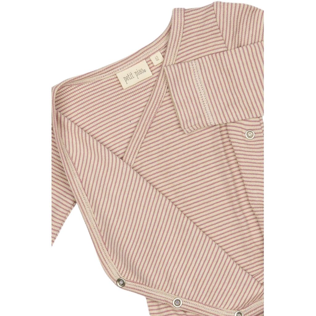 PETIT PIAO PPDian Body L/S fold over stripe NB NOOS Bodystockings Nostalgic Rose/Dark Off White