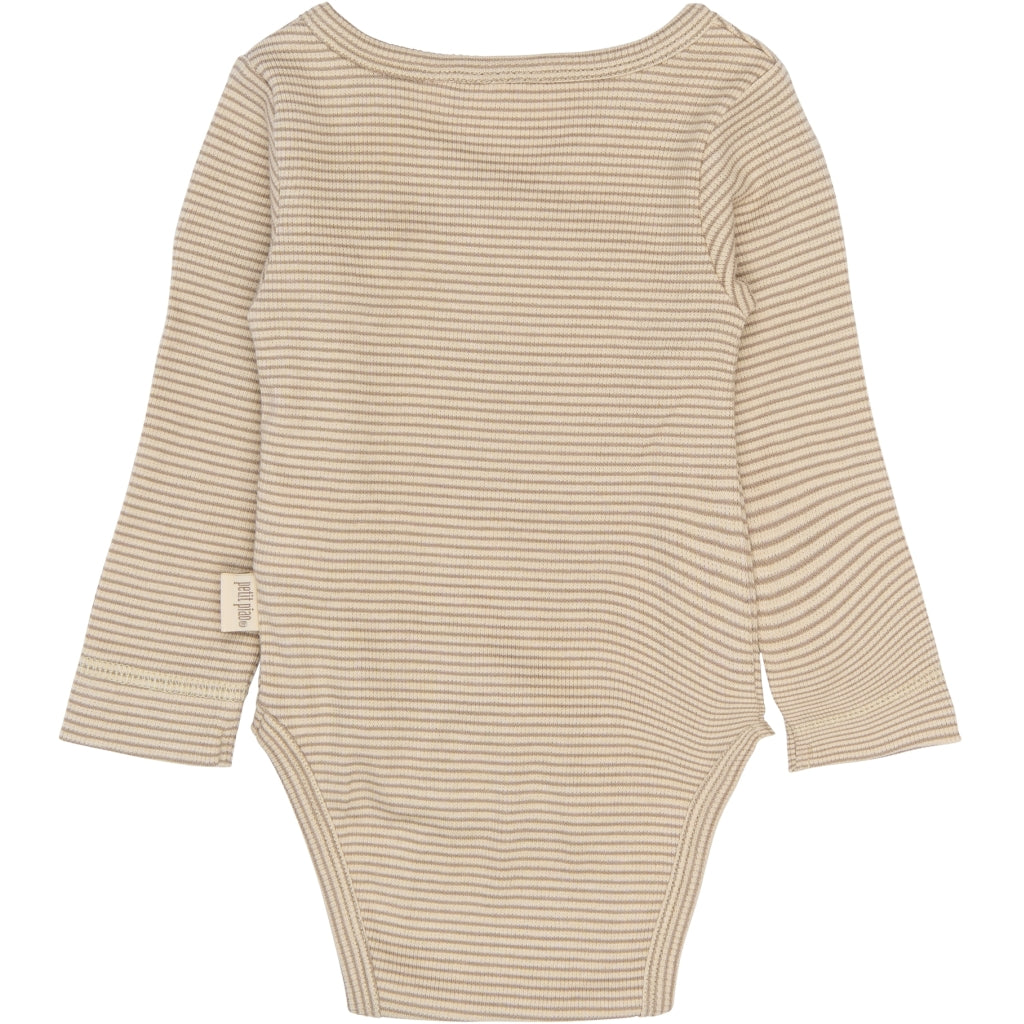 PETIT PIAO PPDian Body L/S fold over stripe NB NOOS Bodystockings Pure Cashmere/Dark Off White