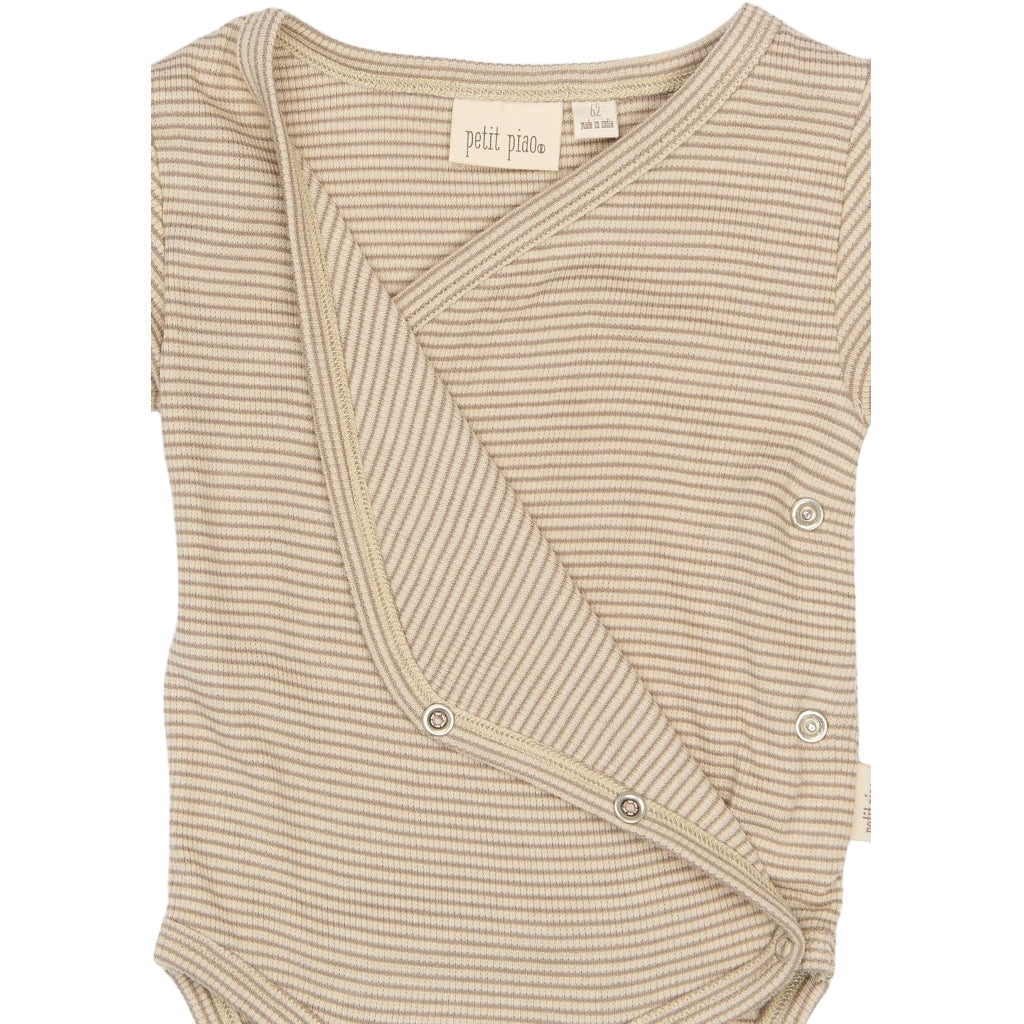 PETIT PIAO PPDian Body L/S fold over stripe NB NOOS Bodystockings Pure Cashmere/Dark Off White