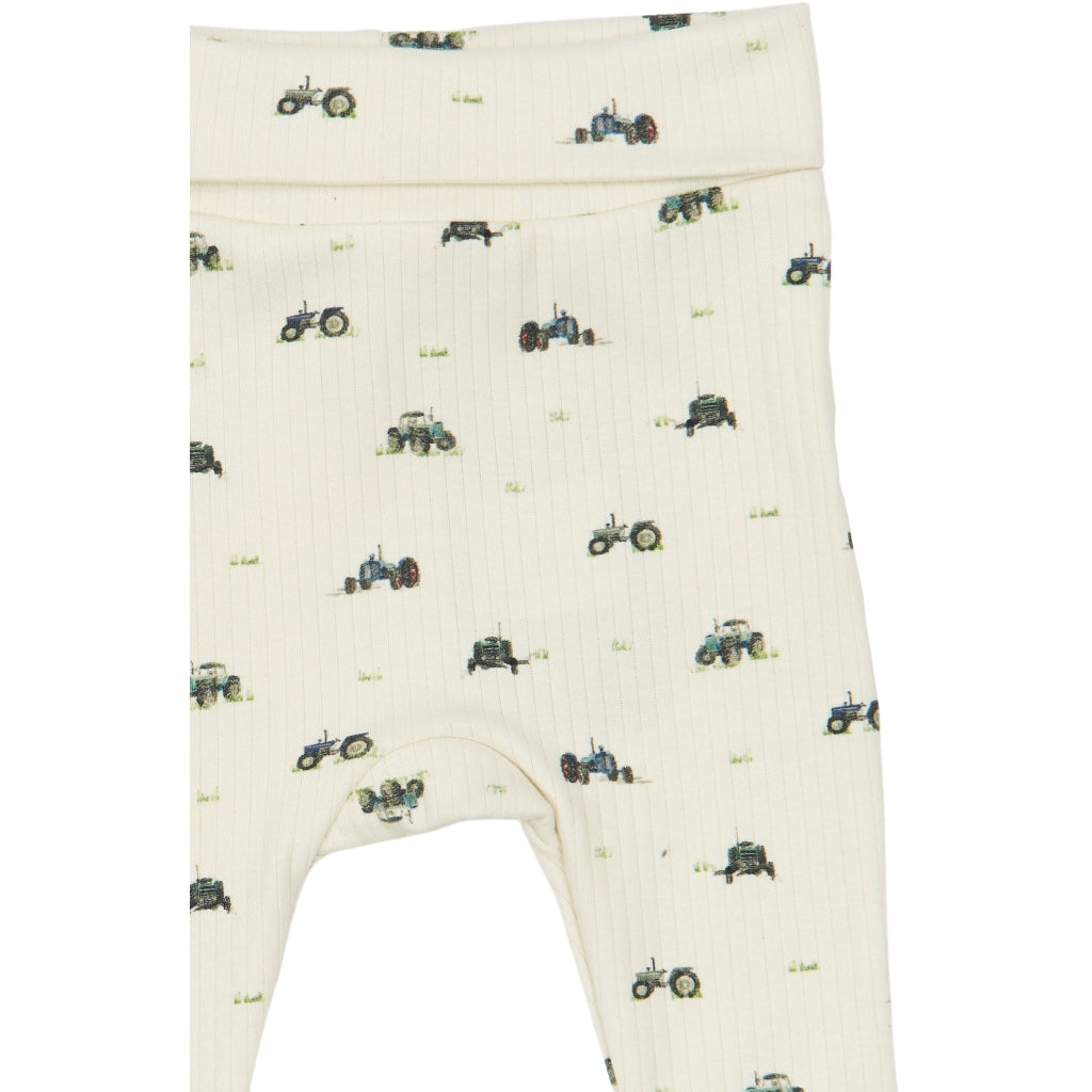 PETIT PIAO PPDinn High Waist Leggings Pointelle NB Leggings Eggnog Tractor AOP